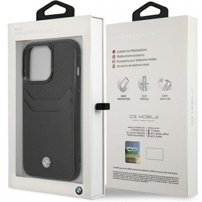 BMW - BMW iPhone 14 Pro Korthllare Mobilskal Lder - Svart