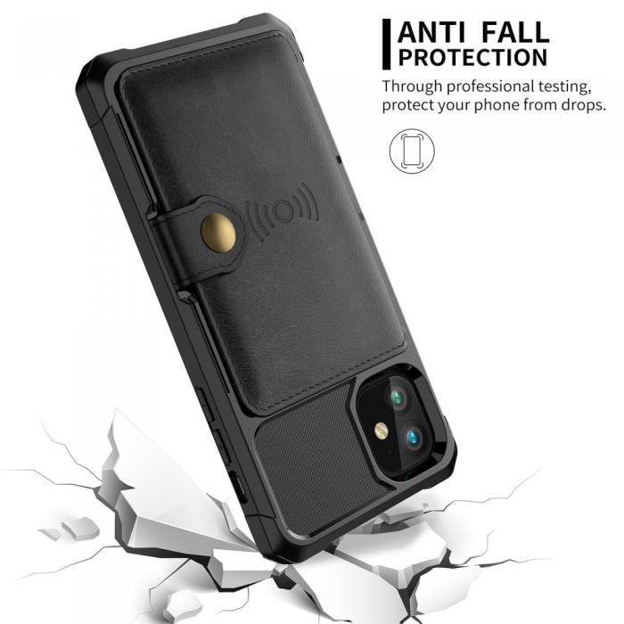OEM - Kickstand Lder Coated Mobilskal iPhone 12 Pro Max - Svart