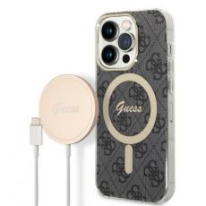 Guess - GUESS iPhone 14 Pro Magsafe Skal 4G Print + Trådlös Laddare - Svart