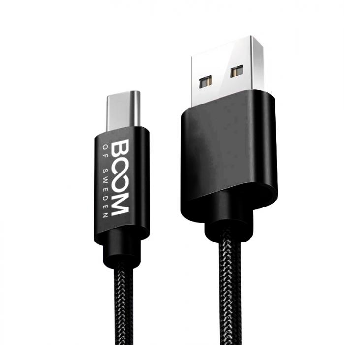 UTGATT5 - BOOM - Nylon USB-C Kabel, 2.1A, 2M - Svart