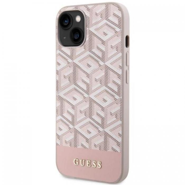 Guess - Guess iPhone 14 Mobilskal MagSafe GCube Stripes - Rosa