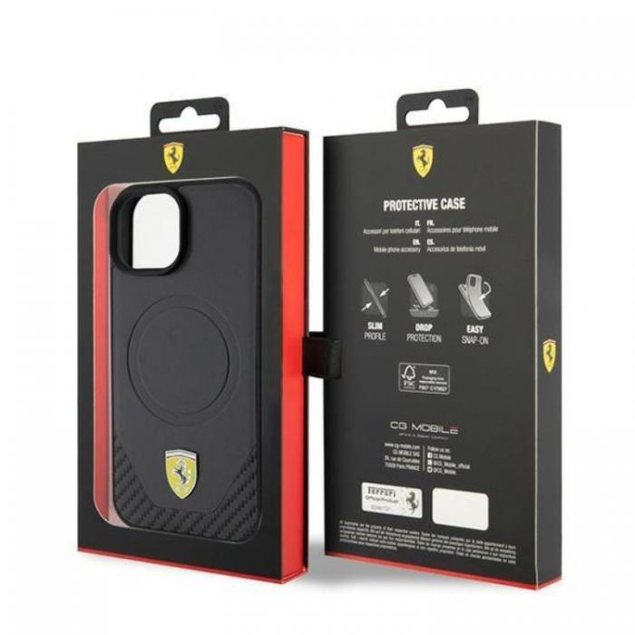 Ferrari - Ferrari iPhone 15 Mobilskal Magsafe Carbon Metal Logo - Svart