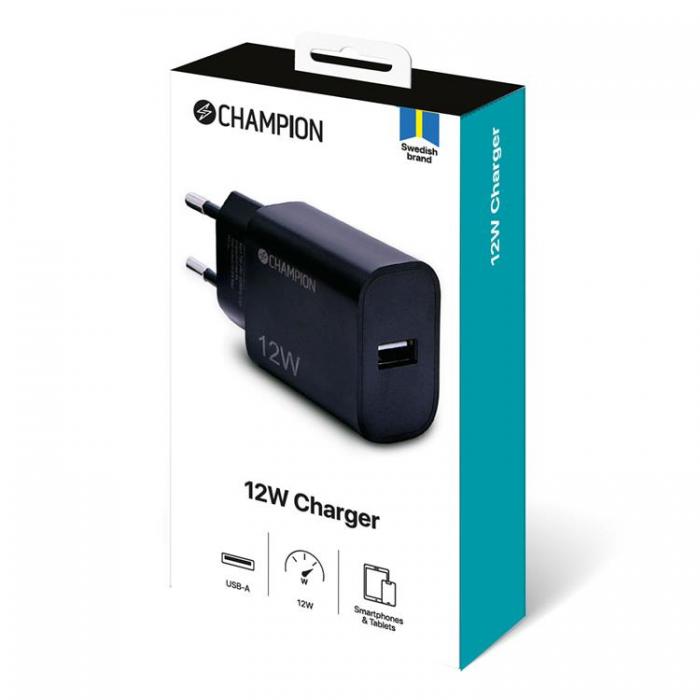 Champion - Champion Vggladdare USB-A 12W - Svart