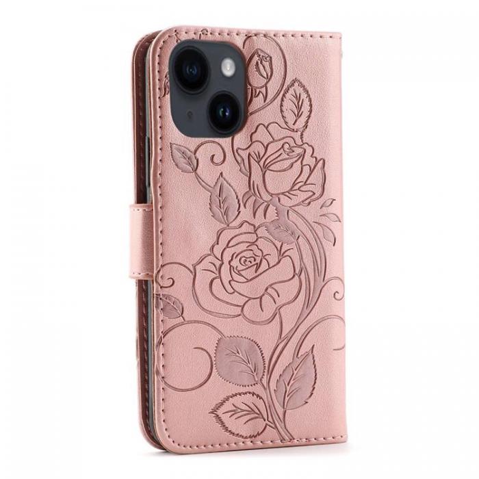 A-One Brand - iPhone 14 Plnboksfodral Imprinted Roses - Rosa