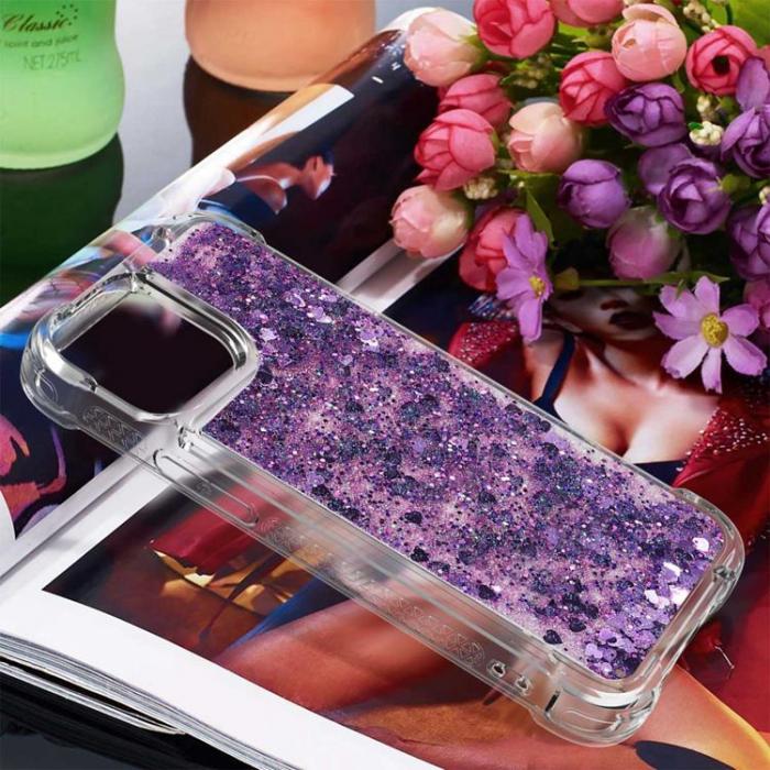 A-One Brand - iPhone 14 Pro Max Skal Liquid Floating Glitter - Lila