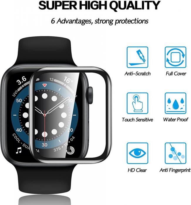 A-One Brand - [2-PACK] 3D Curved Hrdat Glas Skrmskydd Full Glue Apple Watch 45mm - Svart