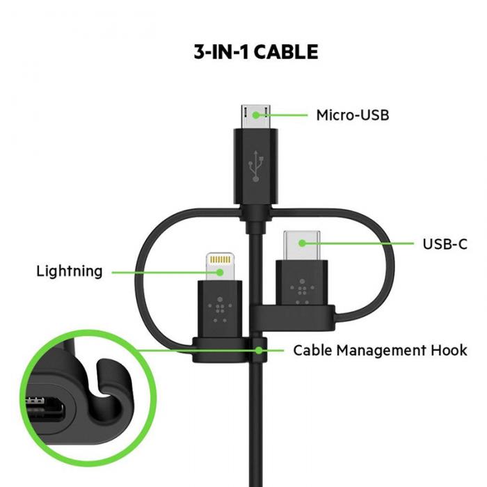 UTGATT4 - Belkin Usb-A To Micro-Usb/ Lightning/ Usb-C Charging Cable 1,2M
