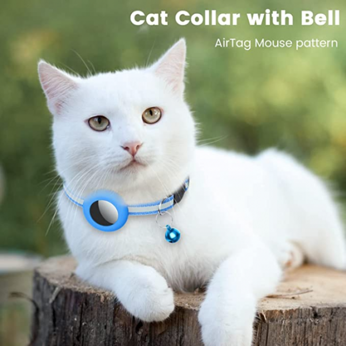 A-One Brand - Airtag Skal Silikon Cat Collar med Breakaway Bell - Bl