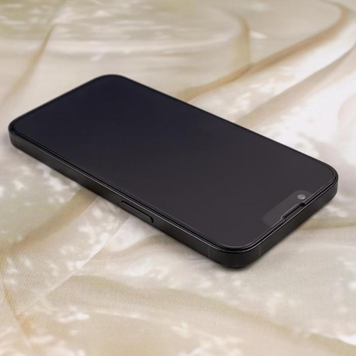 TelForceOne - Matt Skrmskydd Hrdat Glas med Svart Ram fr iPhone 15 Pro Max
