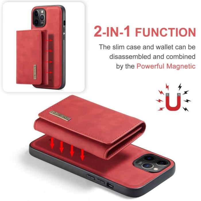 DG.MING - iPhone 11 Skal DG.MING M1 Magnetic Tri-fold Wallet Med Kickstand - Rd