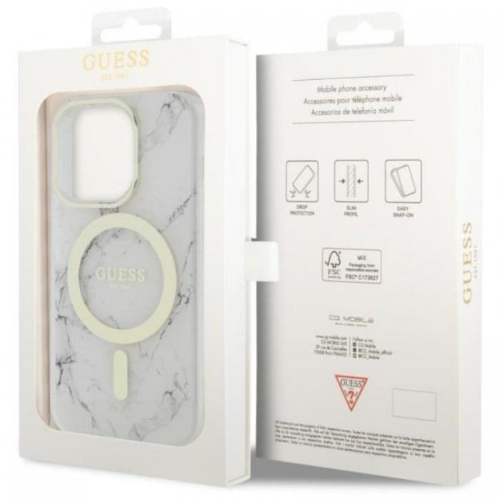 Guess - Guess iPhone 14 Pro Mobilskal MagSafe Marble - Vit