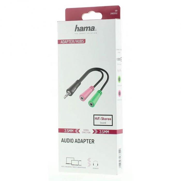 UTGATT1 - HAMA Adapter Audio 3.5 Hane till 2x 3.5 Hona 0.15m