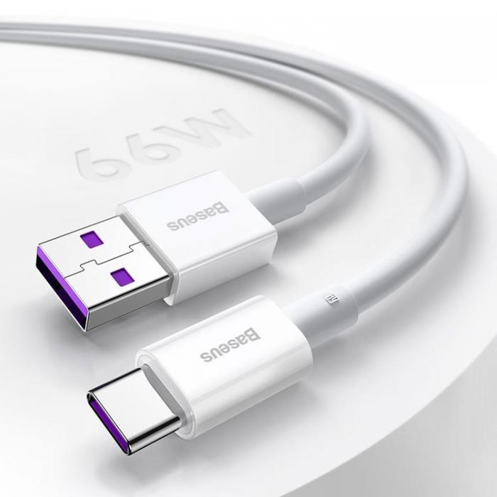 BASEUS - Baseus Superior USB-A till USB-C 66 W Kabel 1 m - Vit