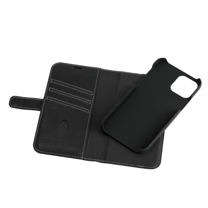 UTGATT1 - Essentials - Leather Avtagbart Plnboksfodral iPhone 12 & 12 Pro - Svart