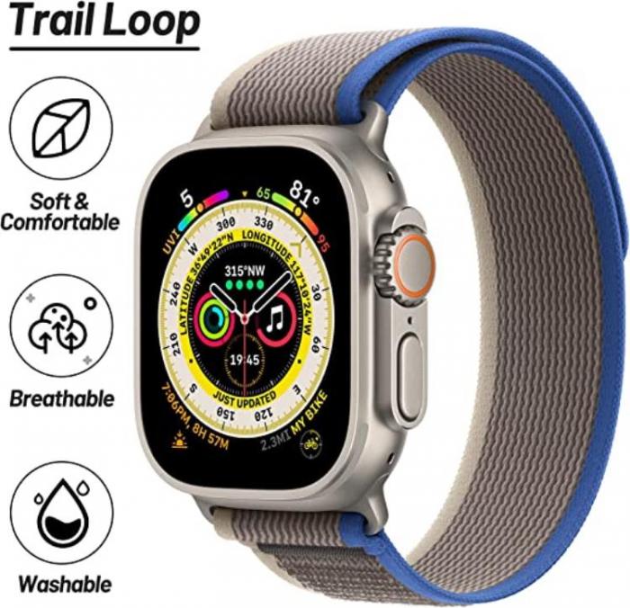 A-One Brand - Apple Watch 4/5/6/7/8/SE/Ultra (49/45/44/42mm) Trail Loop Band - Bl/Gr