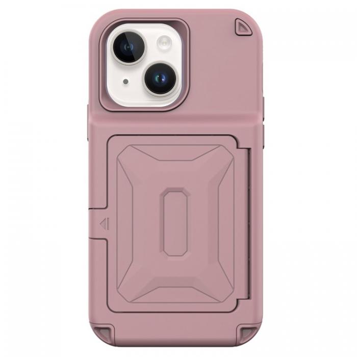 A-One Brand - iPhone 14 Skal Korthllare Mirror Kickstand - Rosa