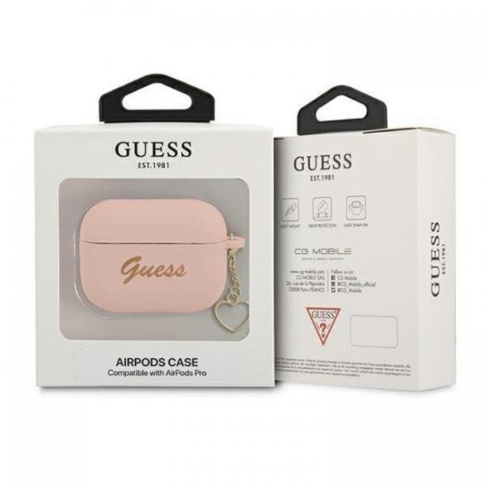 Guess - Guess Silicone Heart Charm Collection Skal Airpods Pro - Rosa