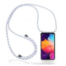 CoveredGear-Necklace - Boom Galaxy A50 mobilhalsband skal - White Stripes Cord