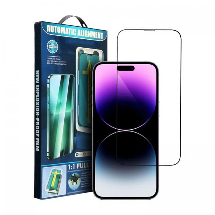 A-One Brand - iPhone 14 Pro Hrdat Glas Skrmskydd Plus Applicator - Svart