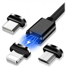 OEM&#8233;3-i-1 Magnetisk Kabel - USB-C, Lightning, MicroUSB - 1m - Svart&#8233;