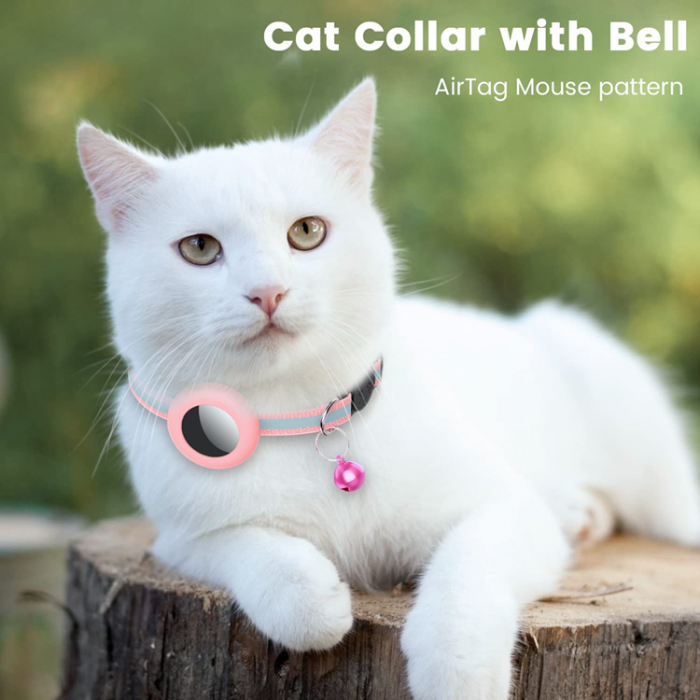 A-One Brand - Airtag Skal Silikon Cat Collar med Breakaway Bell - Rosa