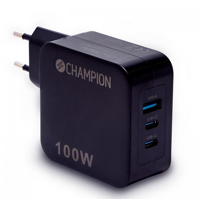 Champion - Champion Vggladdare 100W USB-A/USB-C - Svart
