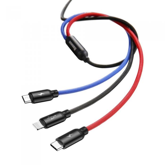 BASEUS - Baseus 3In1 USB-C & Lightning & Micro-Usb Kabel 120 cm Svart