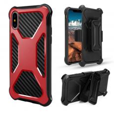 A-One Brand - Carbon Fiber Texture 2-in-1 mobilskal med bältesfodral iPhone XS / X - Röd