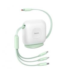 BASEUS - Baseus Retractable 3in1 microUSB Typ-C Lightning 100W Kabel 1.7m - Grön