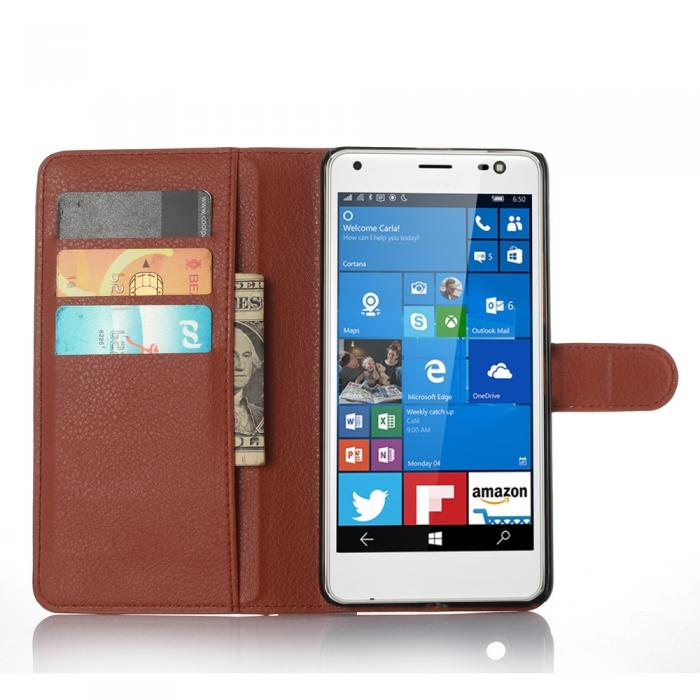UTGATT5 - Litchi Plnboksfodral till Microsoft Lumia 850 - Brun