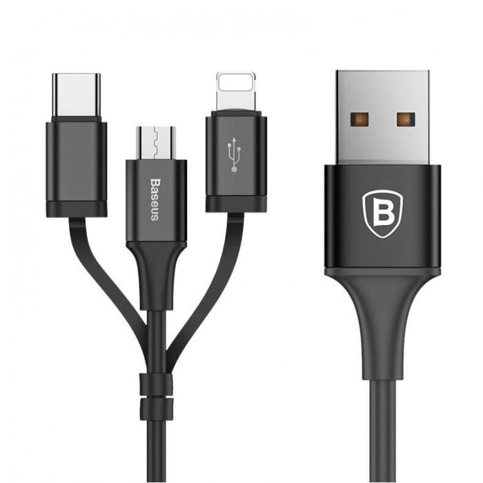 UTGATT5 - Baseus Excellent 3in1 USB micro USB/ lightning/ USB-C Kabel Svart