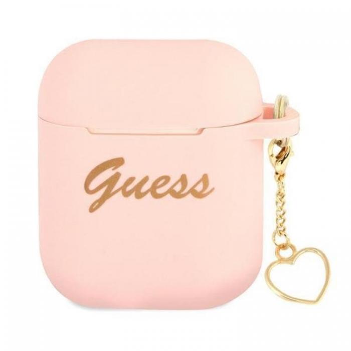 UTGATT5 - Guess Silicone Heart Charm Collection Skal Airpods - Rosa