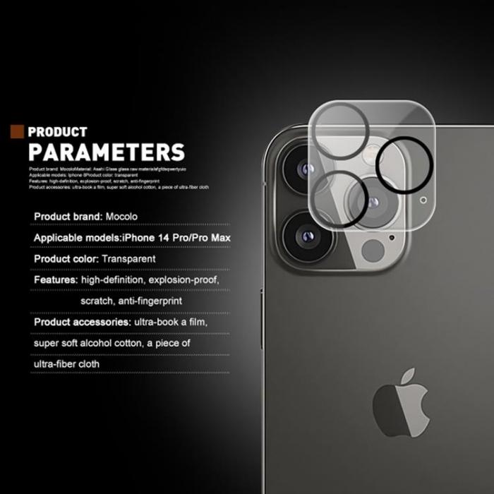 Mocolo - MOCOLO iPhone 14 Pro Max KameraLinsskydd i Hrdat Glas 9H - Clear