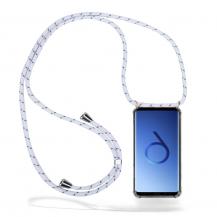 CoveredGear-Necklace - Boom Galaxy S9 Plus mobilhalsband skal - White Stripes Cord
