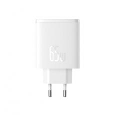 BASEUS - Baseus GaN Väggladdare 2x USB-C Till USB-A 65W Cube Pro - Vit