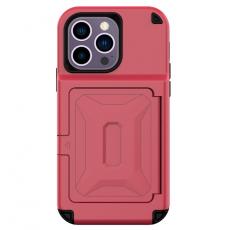 A-One Brand - iPhone 14 Pro Skal Korthållare Mirror Kickstand - Röd