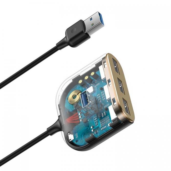 BASEUS - Baseus Square round 4 in 1 USB HUB Adapter - Svart
