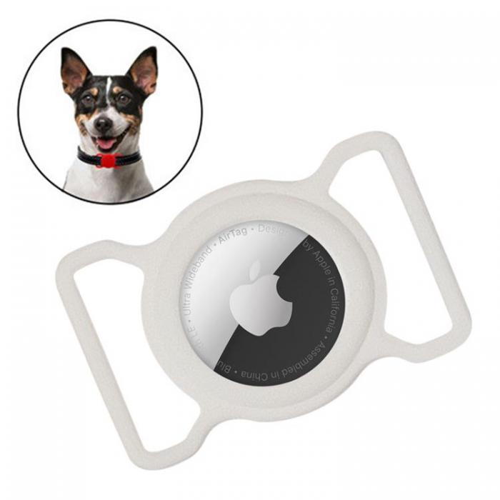 UTGATT5 - Silicone Pet Dog Cat Collar Skal Apple AirTag - Vit