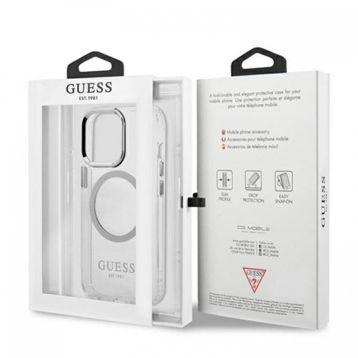 UTGATT1 - Guess iPhone 13 Pro Max Skal Magsafe Metal Outline - Silver