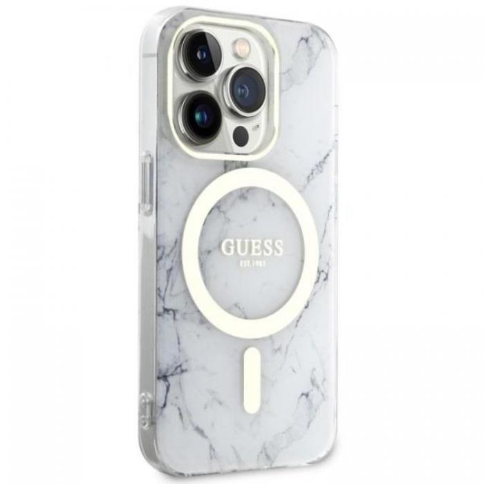 Guess - Guess iPhone 14 Pro Mobilskal MagSafe Marble - Vit