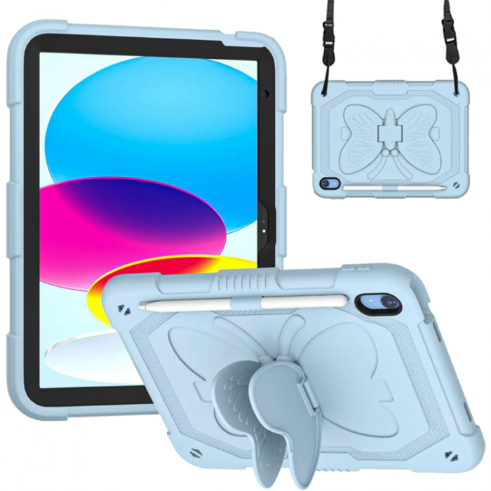 A-One Brand - iPad 10.9 (2022) Skal Butterfly Hybrid med Axelrem - Bl