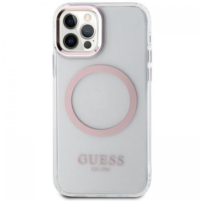 Guess - Guess iPhone 12 Pro/12 Mobilskal Magsafe Metall Outline - Rosa