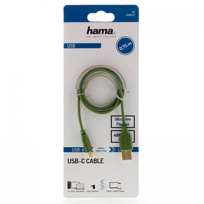 UTGATT1 - HAMA Kabel USB-C Flexi-Slim 0.75m - Guld/Grn