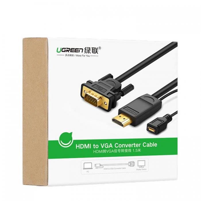 UTGATT5 - Ugreen Adapter Micro USB HDMI VGA Kabel 1.5m - Svart