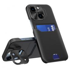 A-One Brand - iPhone 14 Plus Skal Korthållare Linsram Kickstand - Svart