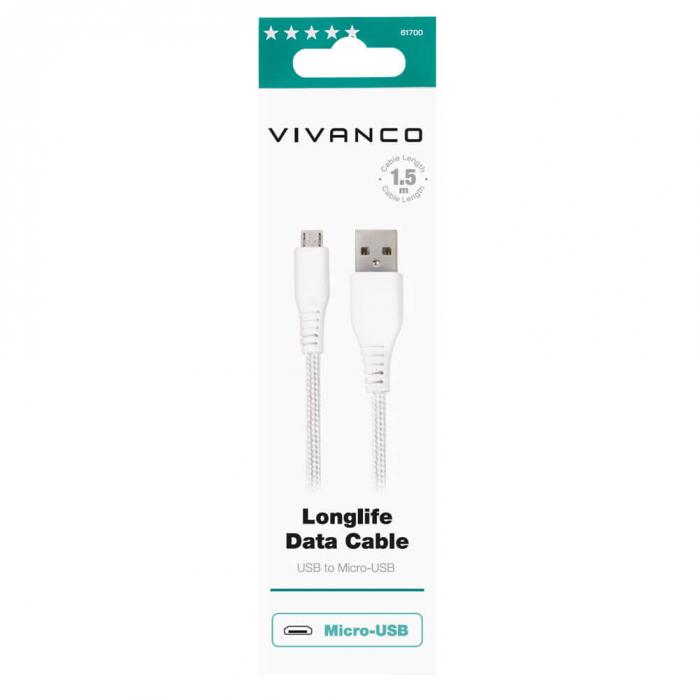 UTGATT5 - Vivanco Longlife Micro-USB kabel 1.5m - Vit