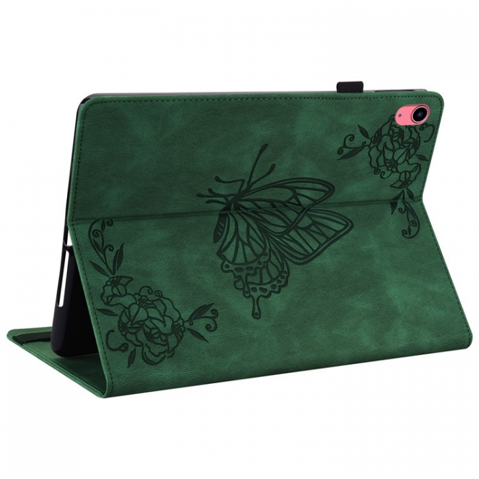 A-One Brand - iPad 10.9 (2022) Fodral Butterfly Flower Imprinted - Grn