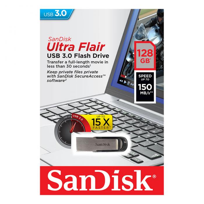UTGATT5 - SANDISK ULTRA FLAIR 128GB USB3.0 FLASH DRIVE