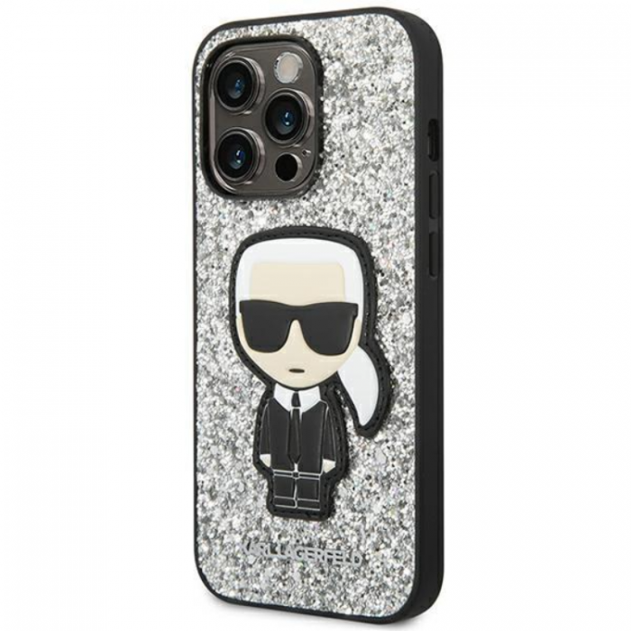 KARL LAGERFELD - Karl Lagerfeld iPhone 14 Pro Max Skal Glitter Flakes Ikonik - Silver