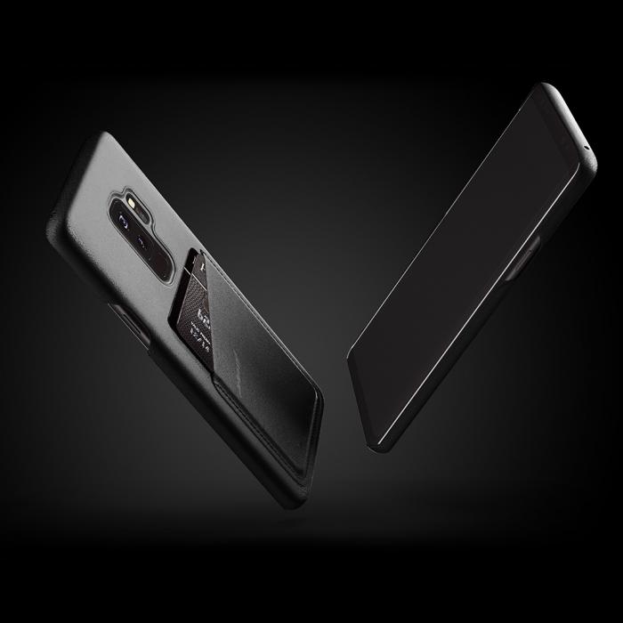 Mujjo - Mujjo lderfodral med kortficka till Samsung Galaxy S9 Plus - Svart